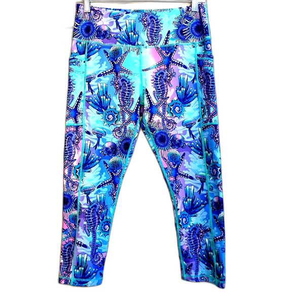 Constantly Varied Gear CVG Cropped Leggings Coral Reef Print Seahorse Starfish M - Picture 1 of 8